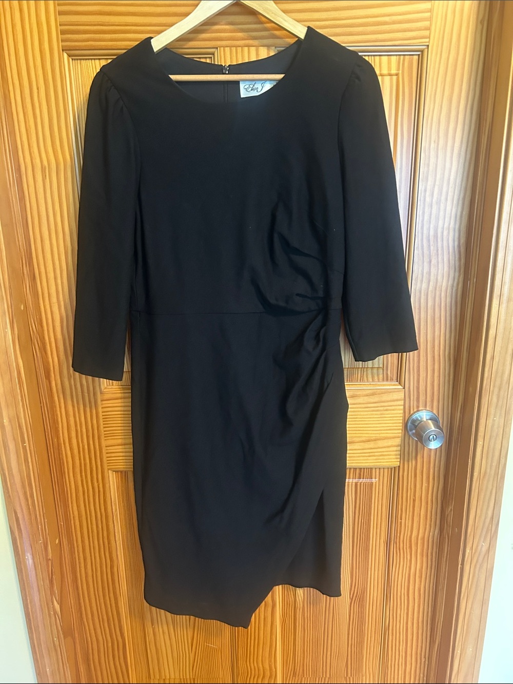 Eliza J Black Midi Sheath Dress with 3/4 Sleeves